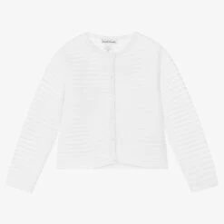 Sarah Louise Girls White Cotton Knit Cardigan