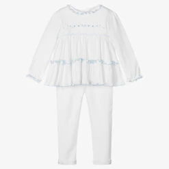 Sarah Louise Girls White Cotton Legging Set