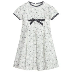 Sarah Louise Girls White & Grey Dress