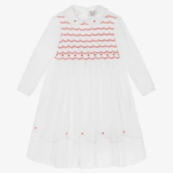 Sarah Louise Girls White Hand-Smocked Dress