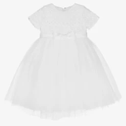 Sarah Louise Girls White Lace & Tulle Dress