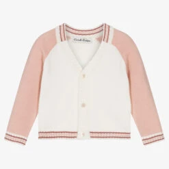 Sarah Louise Girls White & Pink Cotton Cardigan