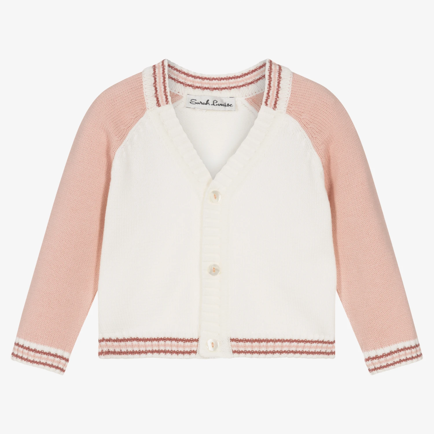 Sarah Louise Girls White & Pink Cotton Cardigan 1 Sarah Louise Girls White & Pink Cotton Cardigan