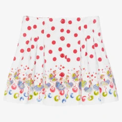 Sarah Louise Girls White & Red Cotton Skirt