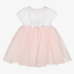 Sarah Louise Girls White Satin & Tulle Dress