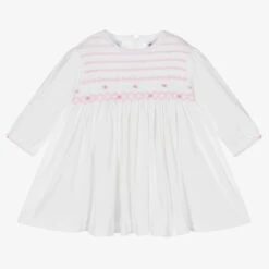 Sarah Louise Girls White Smocked Cotton Dress