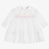 Sarah Louise Girls White Smocked Rose Dress
