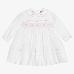 Sarah Louise Girls White Smocked Rose Dress