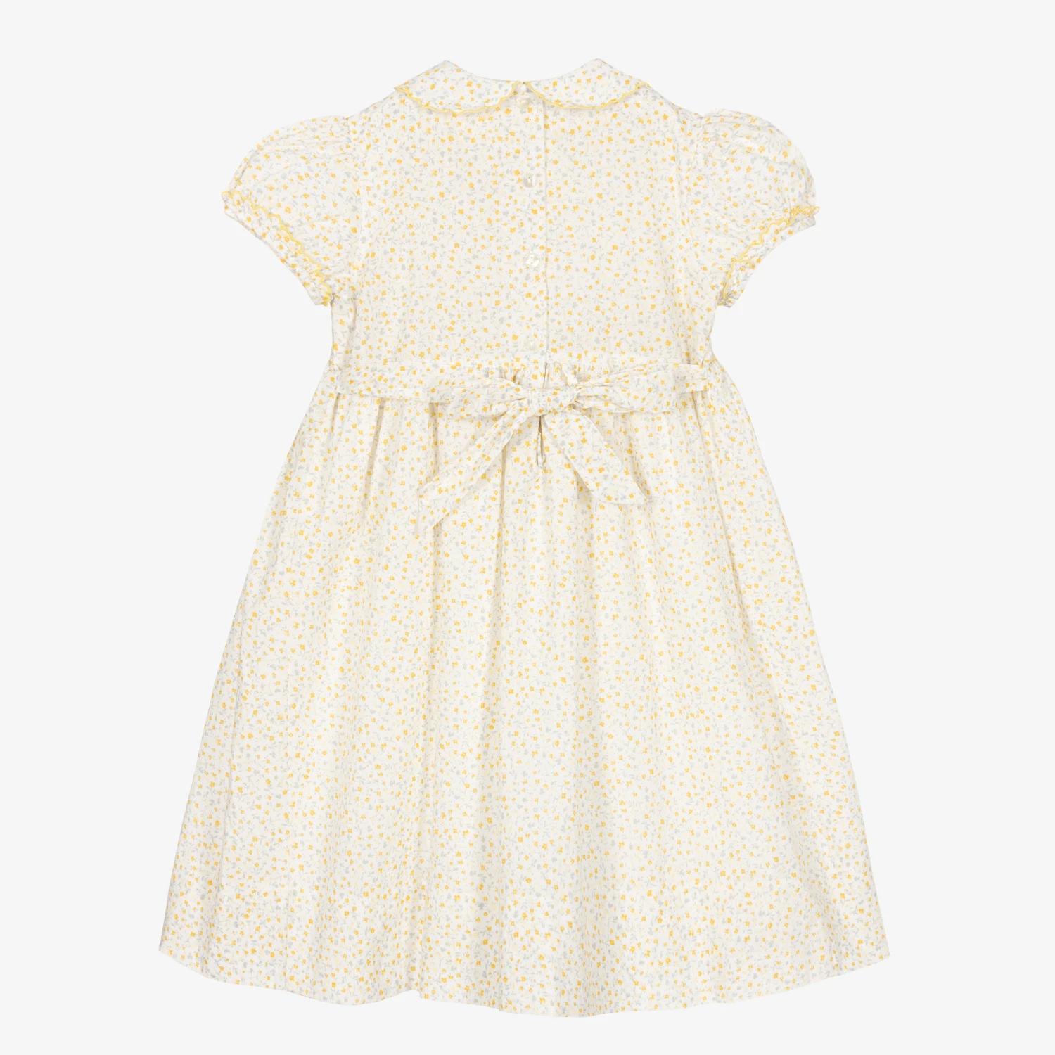Sarah Louise Girls Yellow Cotton Floral Smocked Dress 2 Sarah Louise Girls Yellow Cotton Floral Smocked Dress - Image 2
