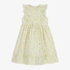 Sarah Louise Girls Yellow Floral Cotton Dress
