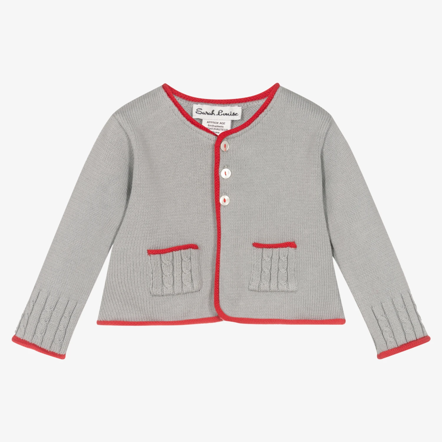 Sarah Louise Grey & Red Cotton Cardigan 1 Sarah Louise Grey & Red Cotton Cardigan