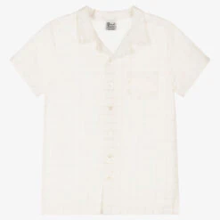 Sarah Louise Ivory & Beige Check Linen Shirt