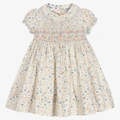 Sarah Louise Ivory Floral Smocked Dress