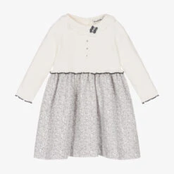 Sarah Louise Ivory & Grey Floral Cotton Dress