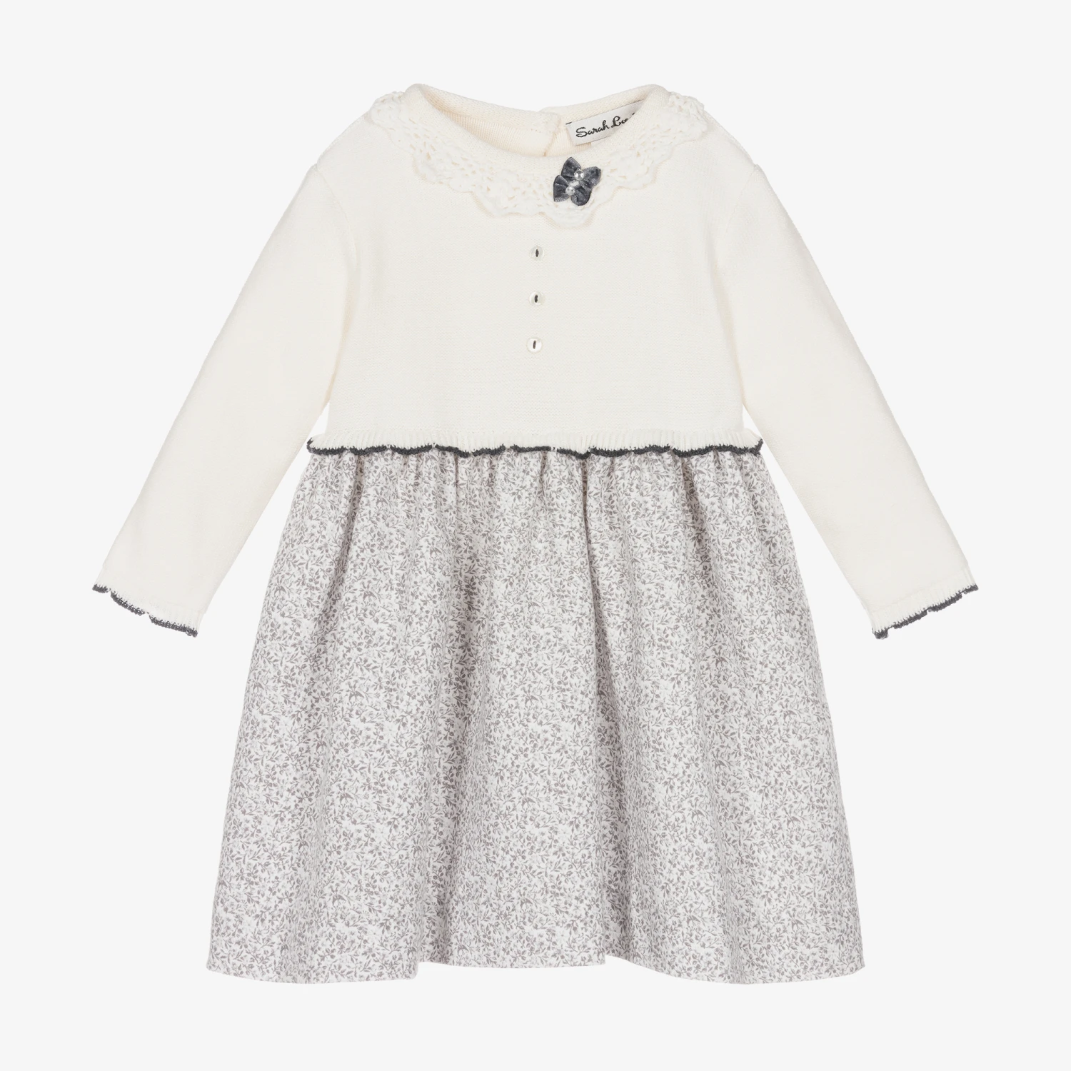 Sarah Louise Ivory & Grey Floral Cotton Dress 1 Sarah Louise Ivory & Grey Floral Cotton Dress