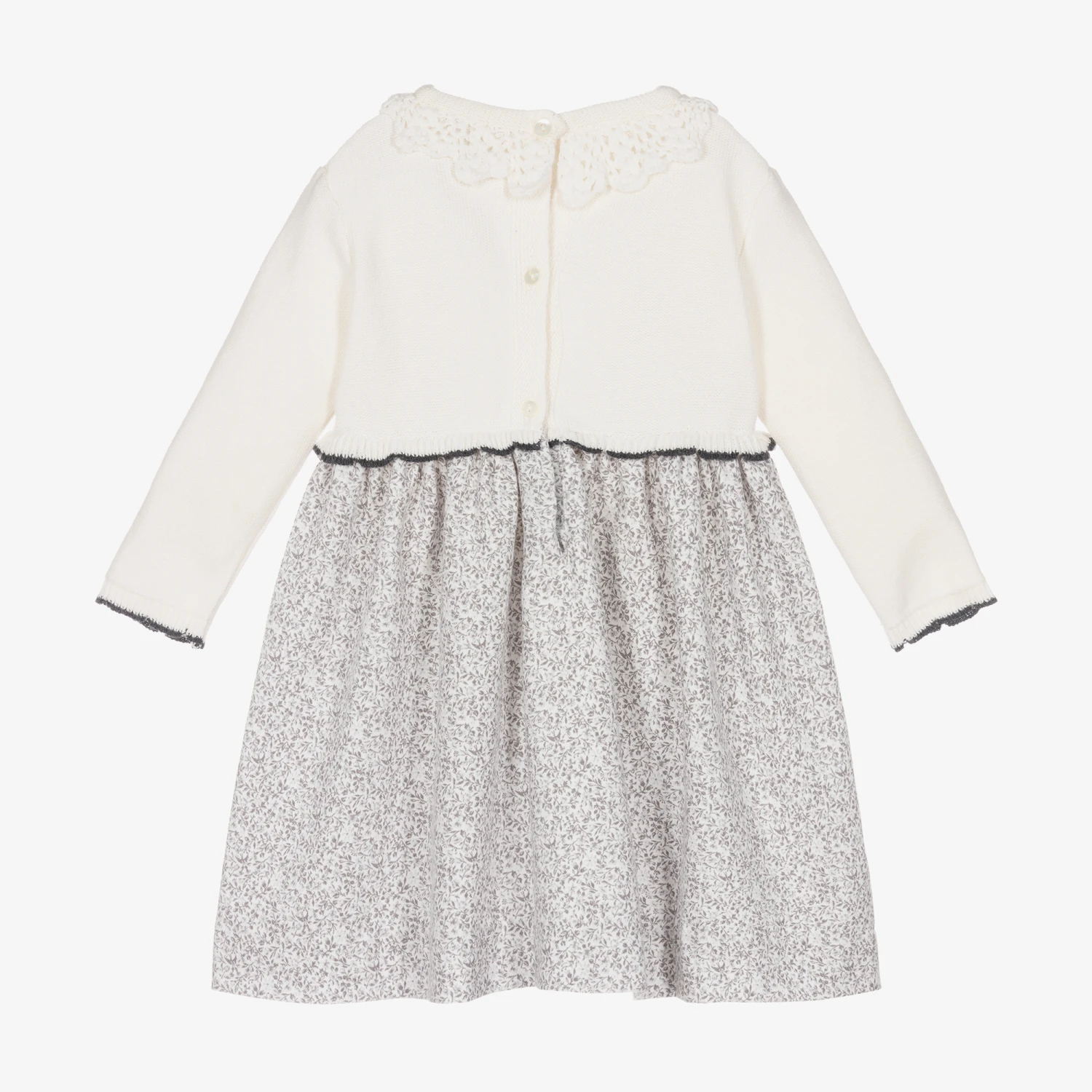 Sarah Louise Ivory & Grey Floral Cotton Dress 2 Sarah Louise Ivory & Grey Floral Cotton Dress - Image 2