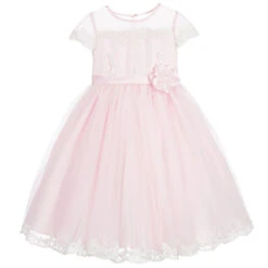 Sarah Louise Pink Tulle & Lace Dress With Floral Appliqué