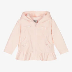 Sarah Louise Pink Velour Hooded Zip-Up Top