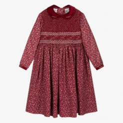 Sarah Louise Red Floral Hand-Smocked Dress
