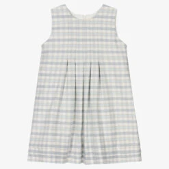 Sarah Louise White & Blue Check Cotton Dress