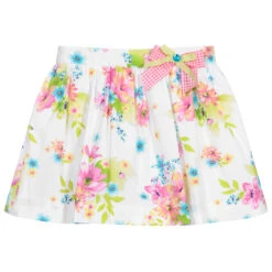 Sarah Louise White Cotton Floral Skirt