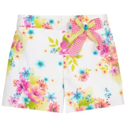 Sarah Louise White Floral Cotton Shorts