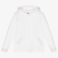 Sarah Louise White Hooded Zip-Up Top