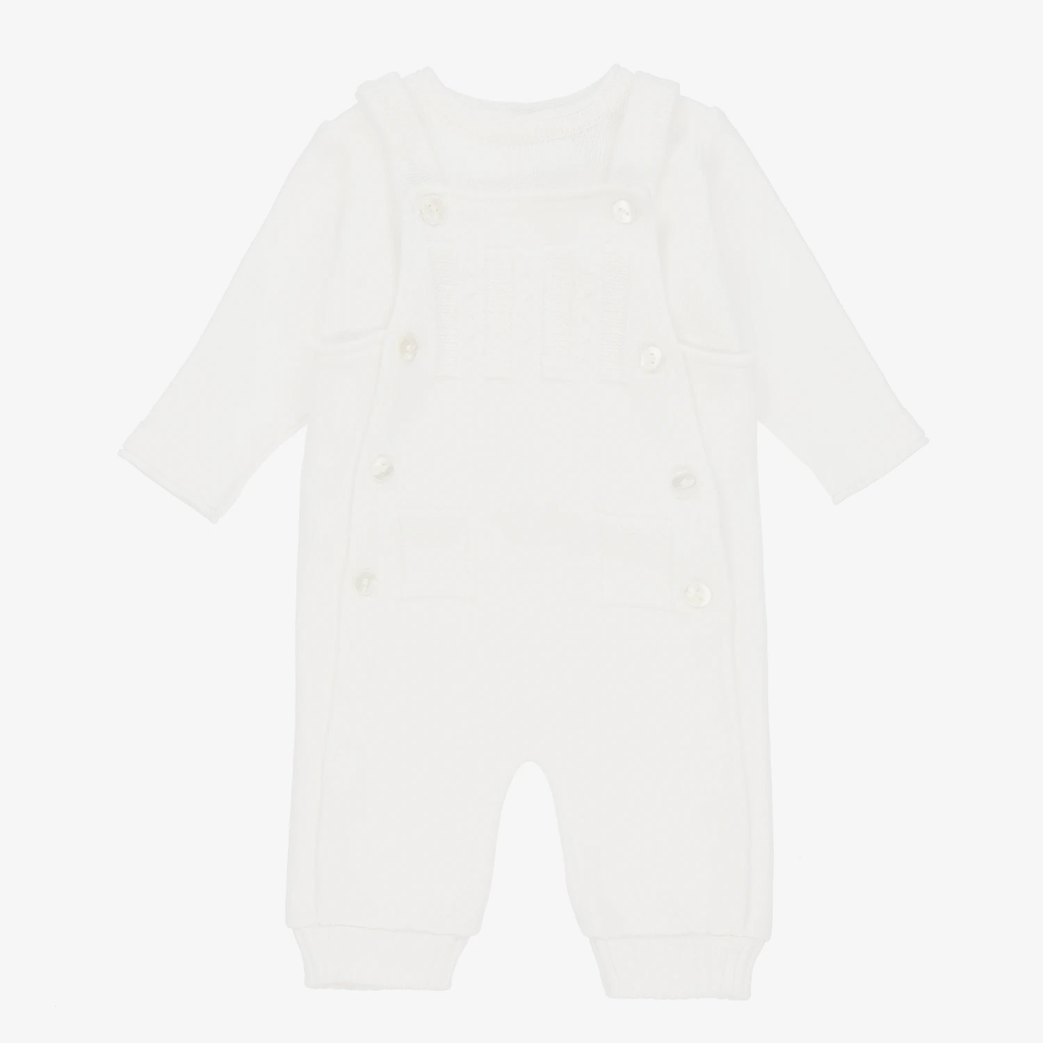 Sarah Louise White Knitted Baby Dungaree Set 1 Sarah Louise White Knitted Baby Dungaree Set