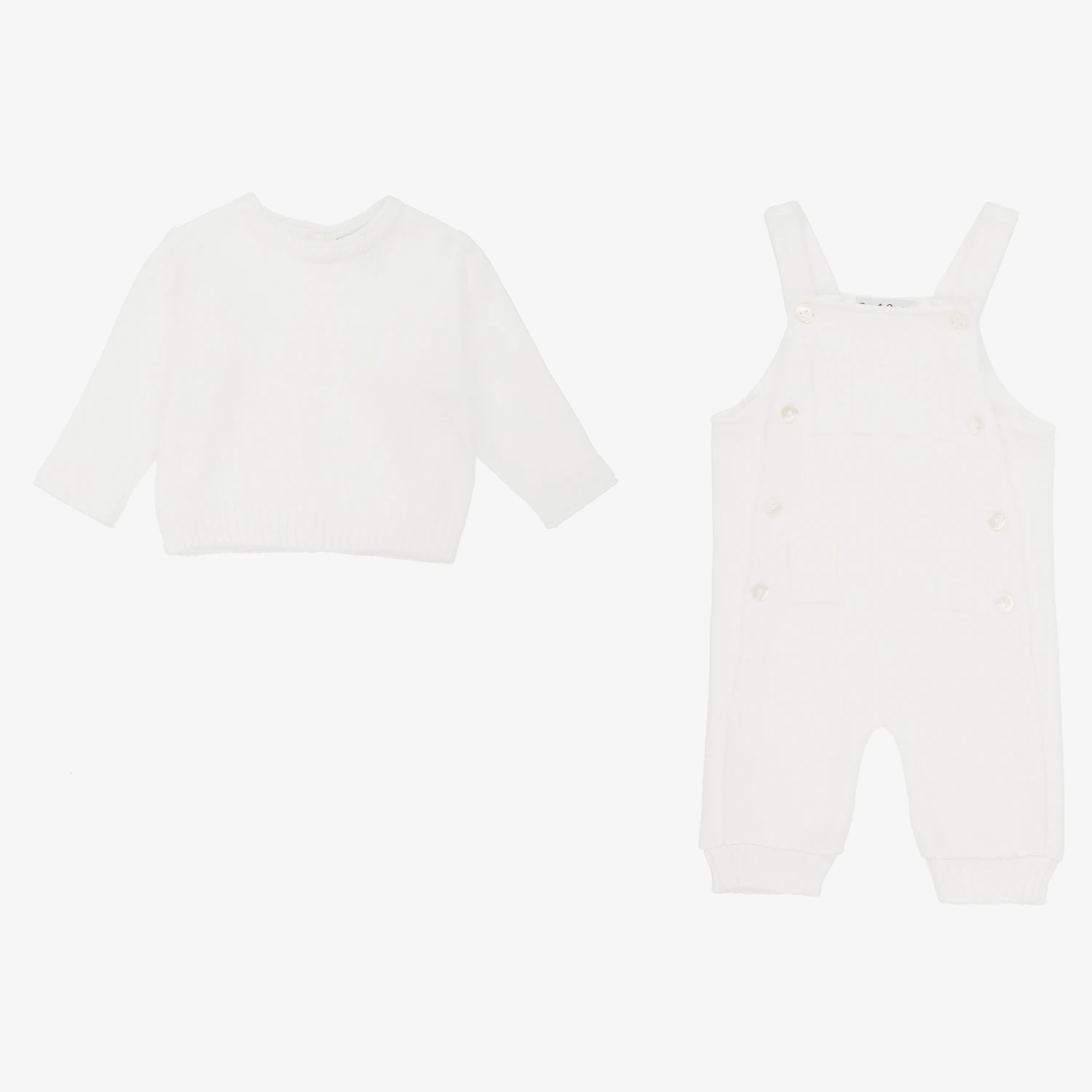 Sarah Louise White Knitted Baby Dungaree Set 2 Sarah Louise White Knitted Baby Dungaree Set - Image 2